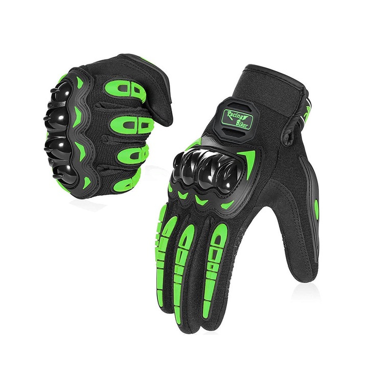 Manusi moto racing, Axroad Mall, Rezistent la abraziune, Socuri, Dubla protectie incheietura, Strangere reglabila a manusilor, Ecran tactil integrat, Inchidere velcro, Confort si respirabilitate, Reutilizabile, XL, Verde