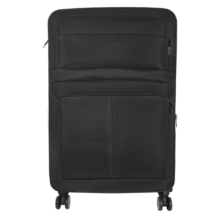 Куфар Naimeed D5595L, 4 двойни колела 360 градуса, текстил, кодова ключалка, черна, 47x30x79cm