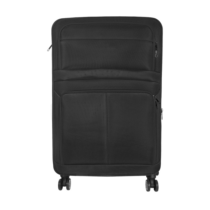 Куфар Naimeed D5595S, 4 двойни колела 360 градуса, текстил, кодова брава, черна, 37x22x59cm