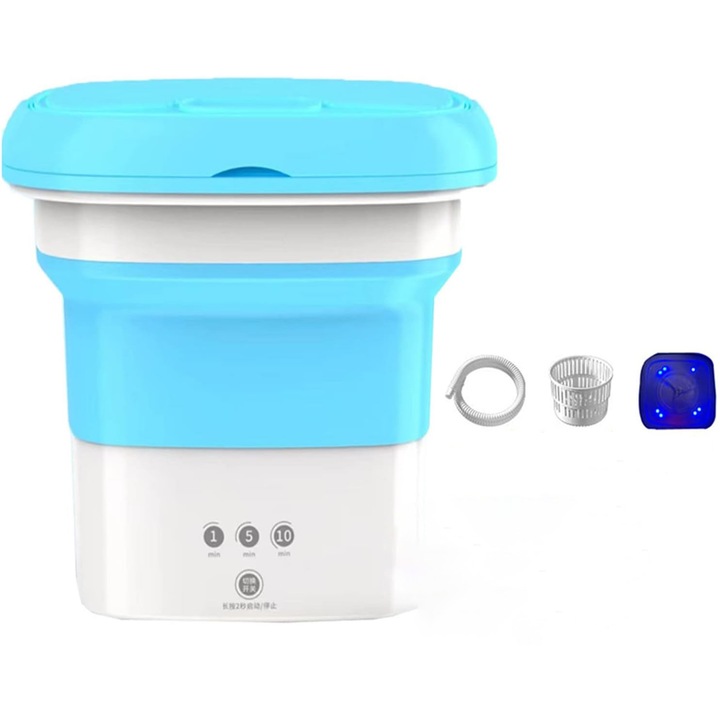 Мини преносима сгъваема пералня, Daladen, ABS, 4.5 л, Бяло/Синьо