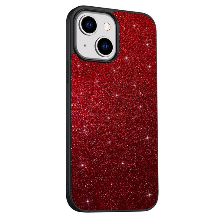 Калъф, съвместим с Apple iPhone 13, Glitter Frost, Back glitter, Пълно покритие, Повдигнати ръбове, Червен