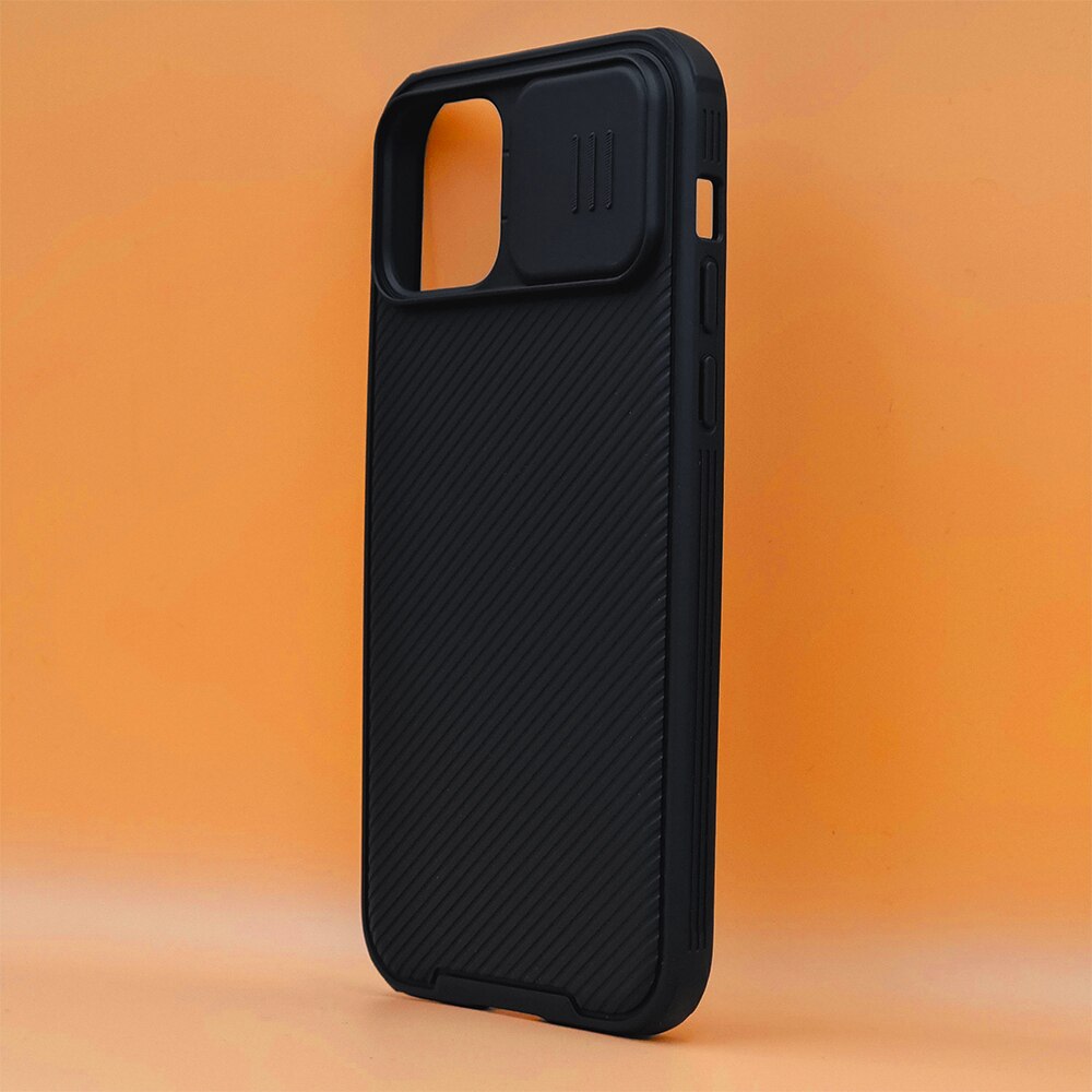 Калъф, съвместим с Apple iPhone 12, LensShield Obsidian, Плъзгащ се ...