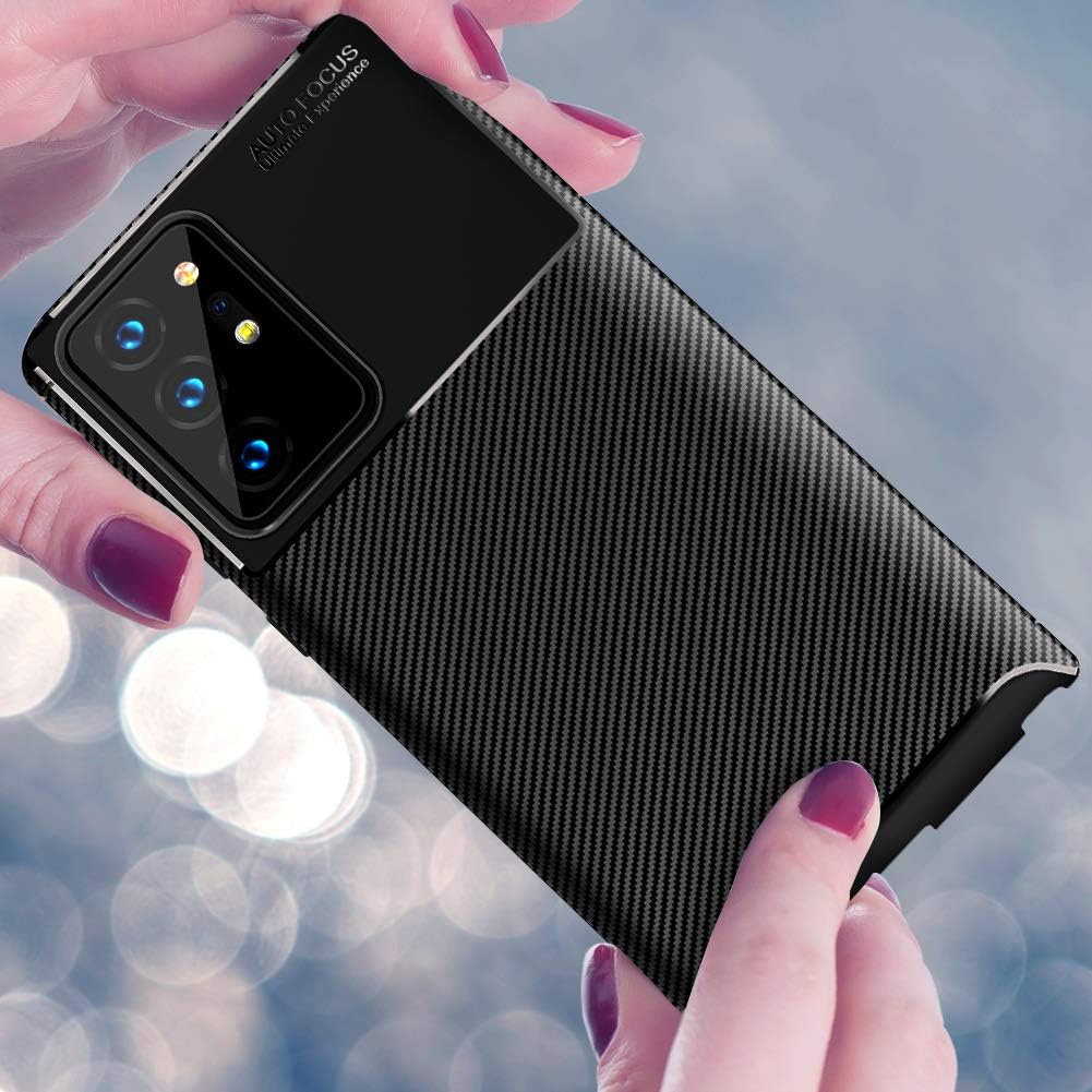 Husa antisoc compatibila cu Samsung Galaxy Note 20 Ultra, stil Carbon, silicon slim, Negru, Carbon look, ISAG