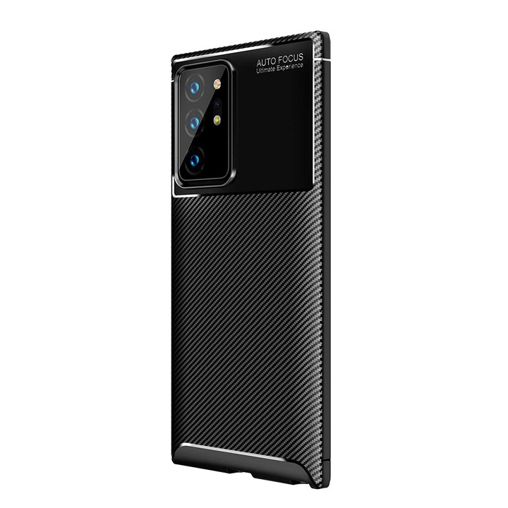 Husa antisoc compatibila cu Samsung Galaxy Note 20 Ultra, stil Carbon, silicon slim, Negru, Carbon look, ISAG