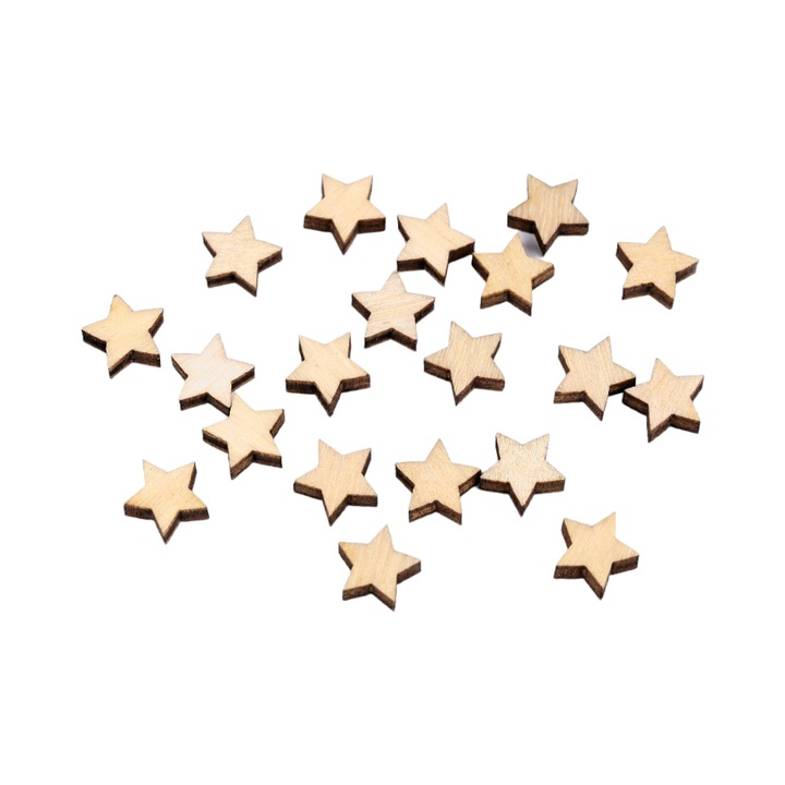 Set 20 mini stelute din lemn pentru lipit, 10 mm, Natur