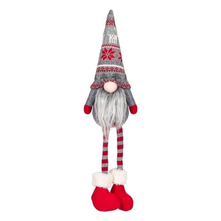 Figurina decorativa Gnome, de Craciun, cu picioare lungi, gri, cu caciulita colorata, 35cm