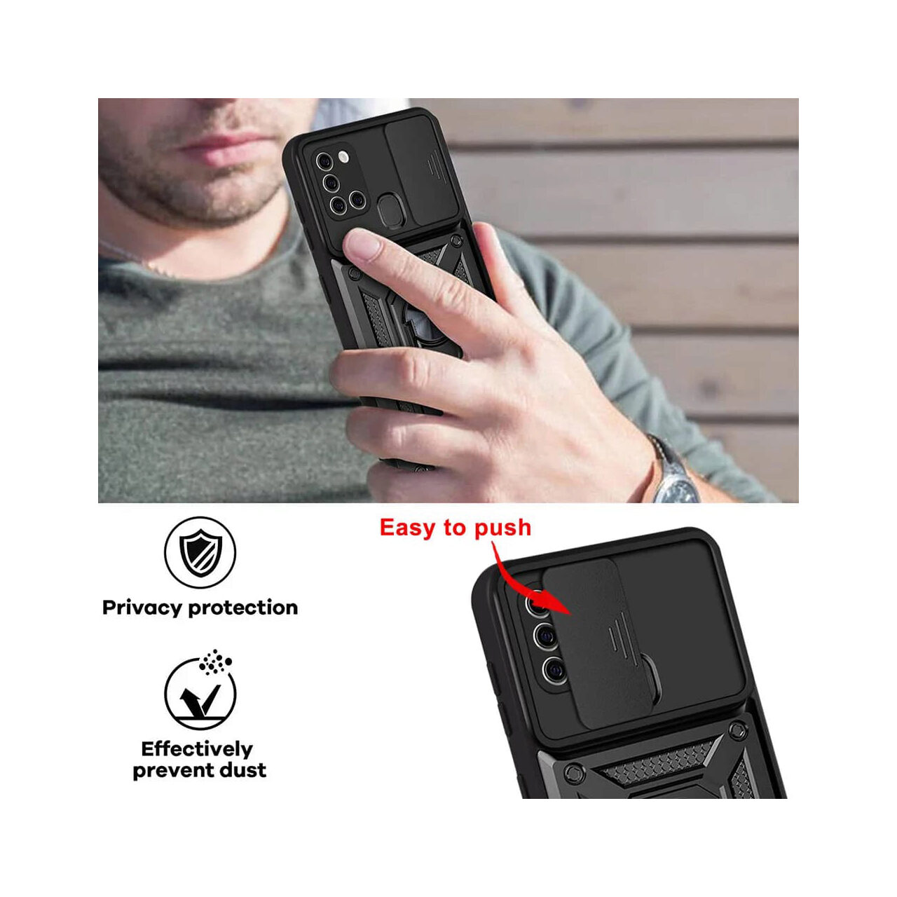 Husa pentru Samsung Galaxy A21s A217, Techsuit, CamShield, Neagra