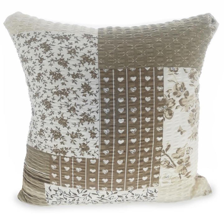 Feta de perna din bumbac 70x80 bej patchwork inimi fluturi flori