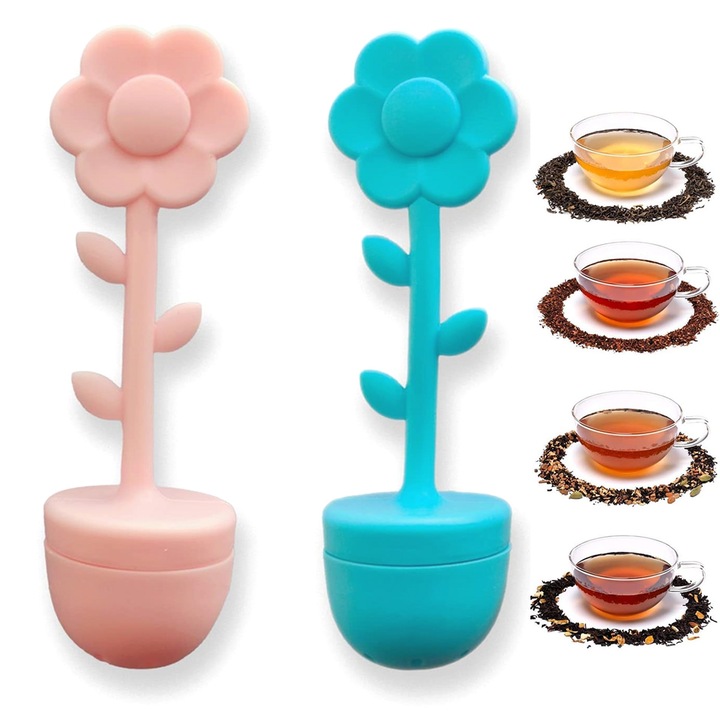 Комплект от 2 чаши за чай, силикон, розово/синьо, 12.7x3.7cm