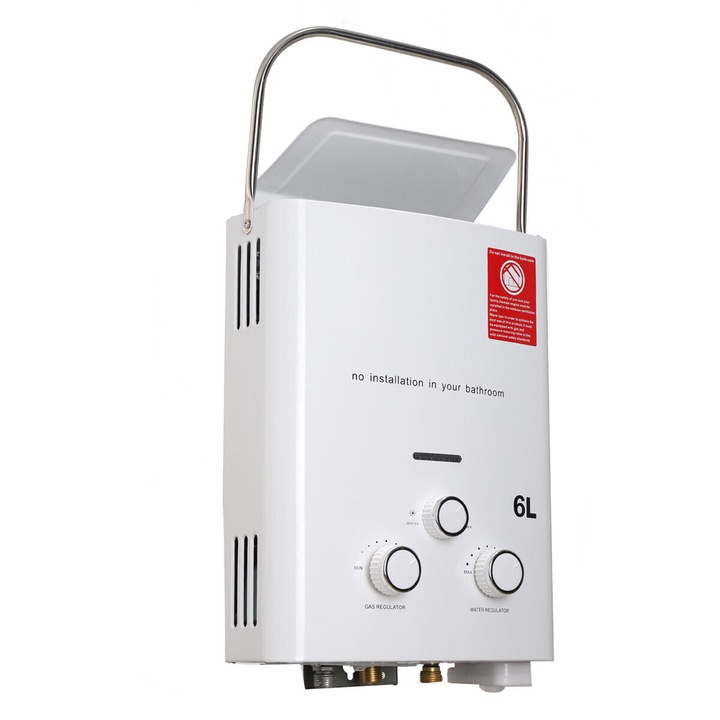 Моментален нагревател, 12KW, 6L/min, Неръждаема стомана, 2800Pa, 6L, Бял