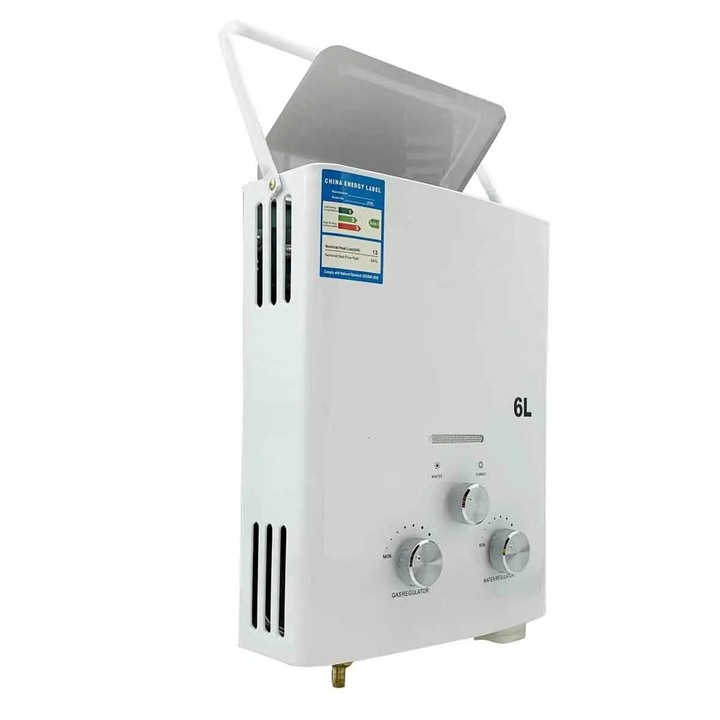 Моментален нагревател, 12KW, LPG, 6L/min, Неръждаема стомана, 2800Pa, 6L, Бял