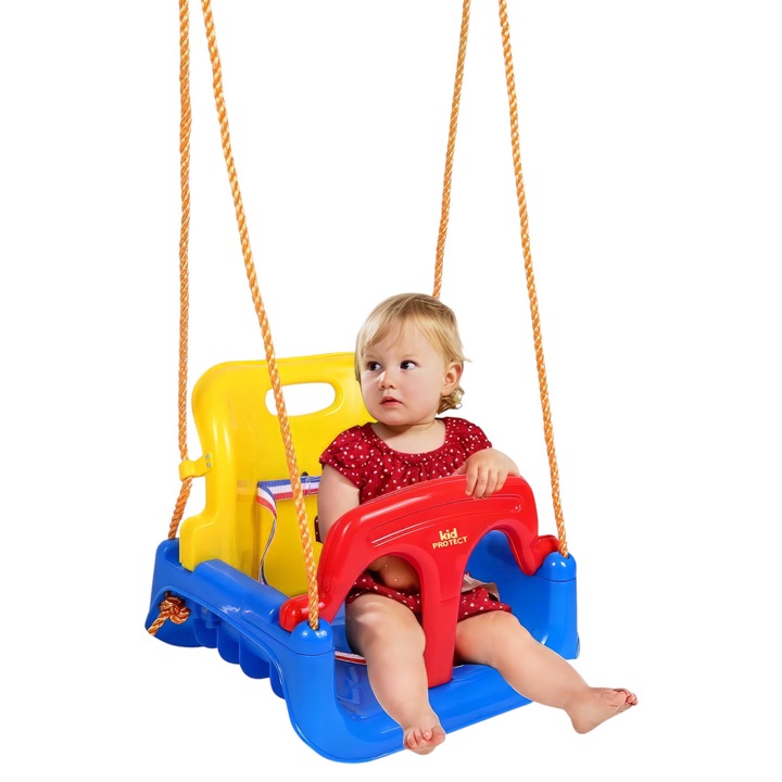 Бебешка люлка KidProtect® Swing Buddy 3-в-1 за външна и вътрешна употреба, с подвижна защитна лента, предпазен колан, халки за закрепване, регулируемо въже 1,5 м