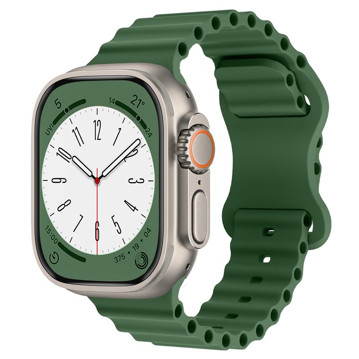 Силиконова каишка LUVLU, съвместима с Apple Watch Ultra/SE/8/7/6/5/4/3/2/1 - Дисплей 42/44/45/49MM затваряне тип пеперуда, регулируема, удобна и лека, Ocean Band, ЗЕЛЕНО