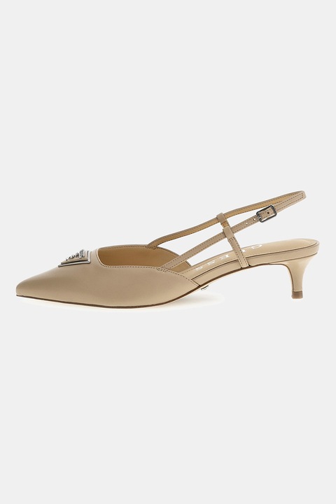 Guess, Pantofi de piele cu toc kitten, Maro taupe deschis, 39