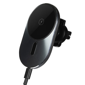 Incarcator auto magnetic pentru telefon, cu incarcator wireless, 15 W, prindere grila de ventilatie, universal, negru, 7x4x1 cm