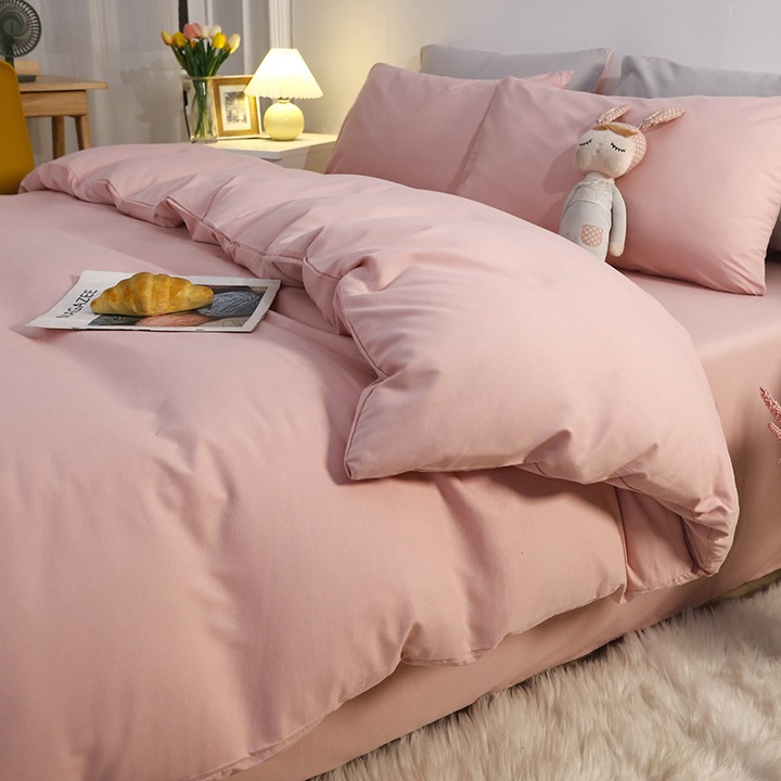 Двойно спално бельо, луксозен премиум памук, 4 броя, цвят Розов