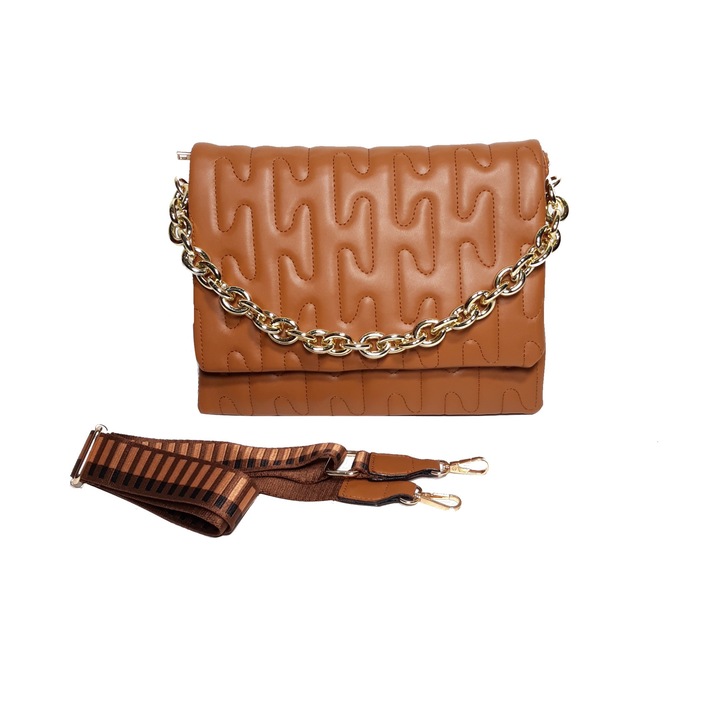 Női táska, ökológiai bőr, steppelt megjelenés, tevebarna