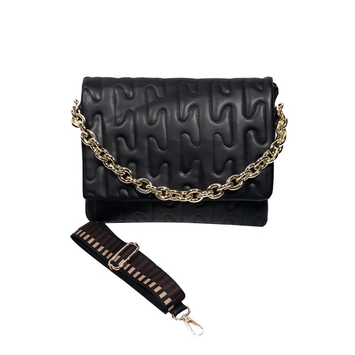 Női táska, ökológiai bőr, steppelt megjelenésű, fekete