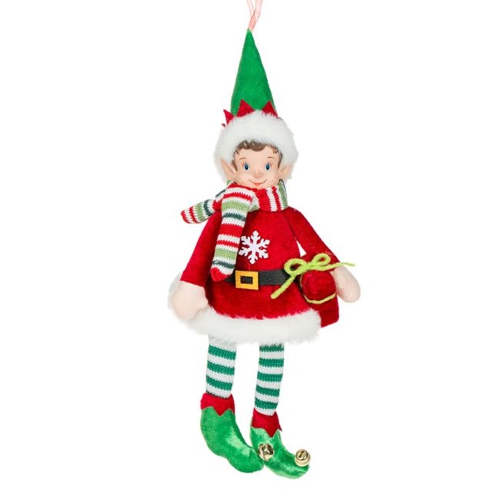 Figurina decorativa de Craciun Shopiens® Spiridus cu Haina Roz si Caciula Verde, 30 cm