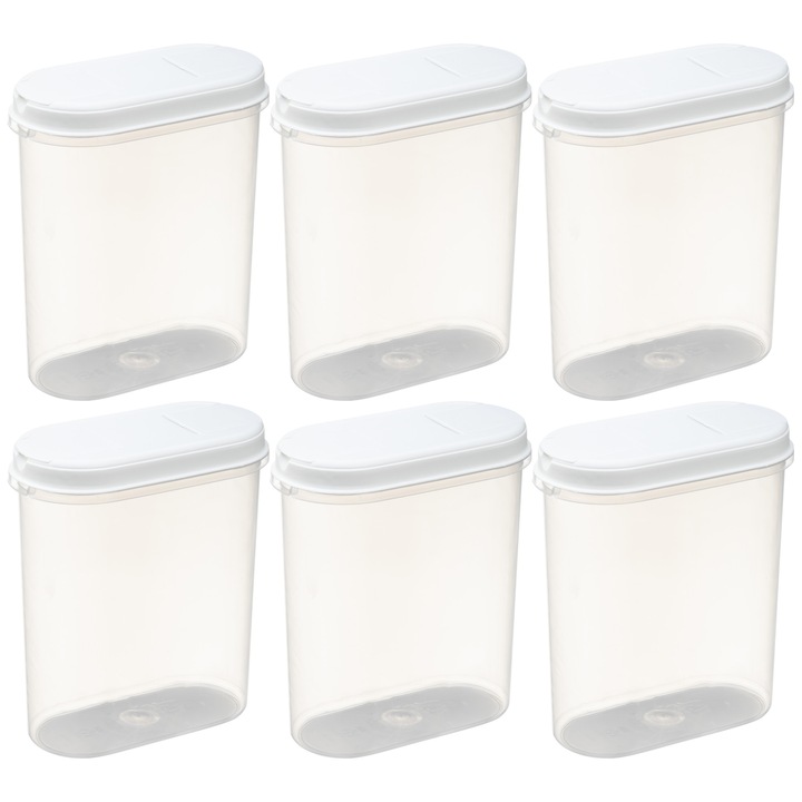 Set 6 Cutii Depozitare Alimente, 6x 2, 6L, Transparent, Plastic, organizator, nhg, alb