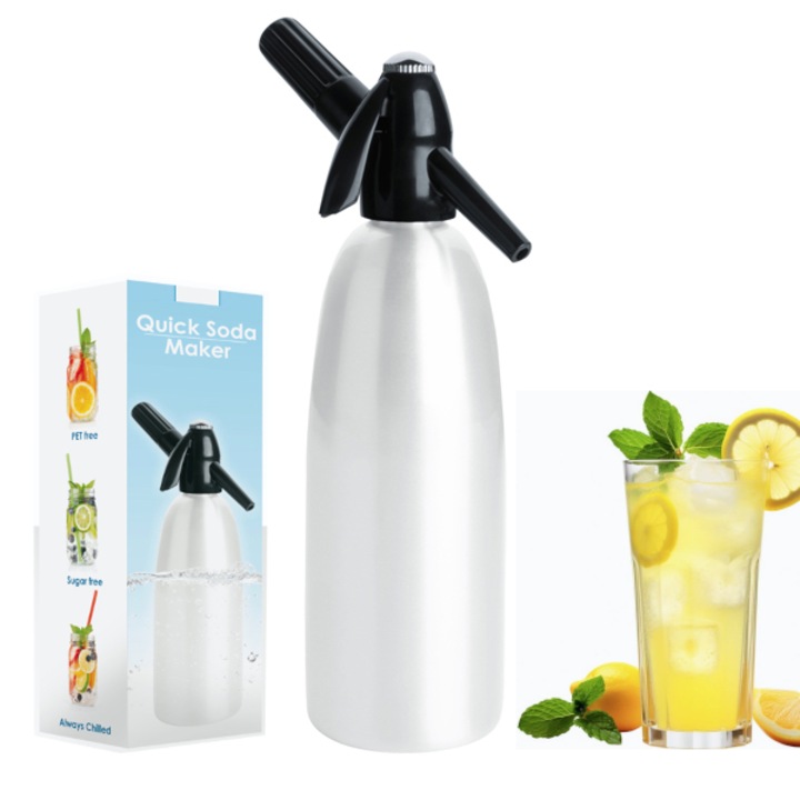 Carbonator alb ART QUICK SODA MAKER 1L – Aparat carbogazoase, syfon reutilizabil pentru apa minerala, eco, design compact, reducere plastic