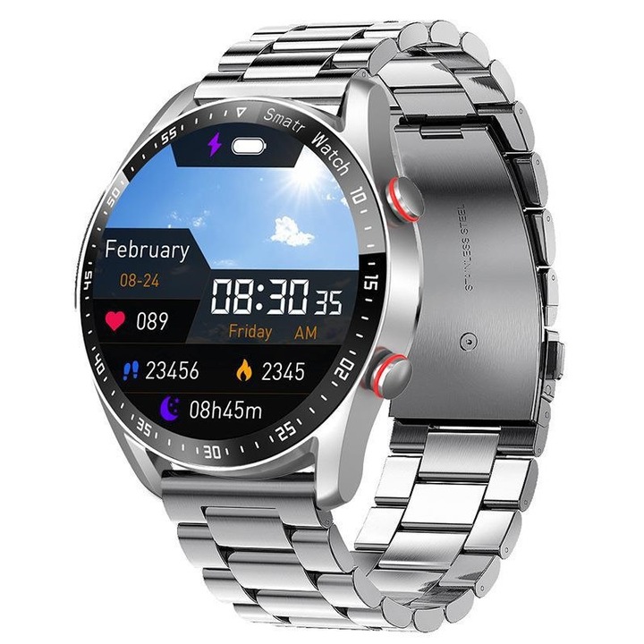 Smartwatch, 1.3 Inch, Bluetooth, Rezistent la apa, Argintiu