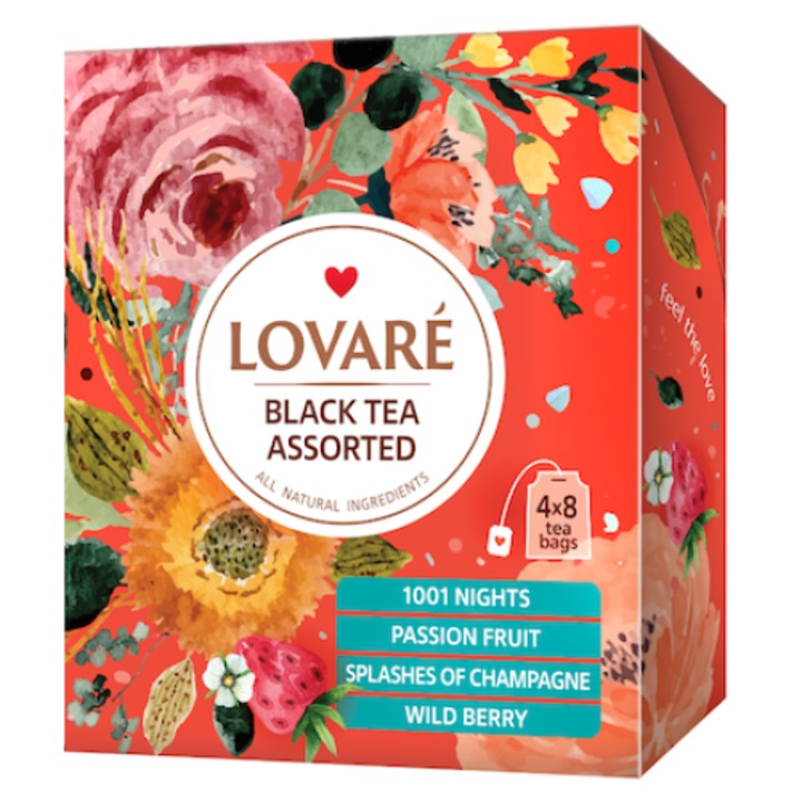 Чай Lovare Black Tea Assorted, Черен, 4 вида x 8 броя