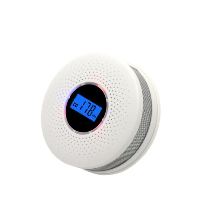 Detector de fum de interior doi-in-un cu alarma compozita cu monoxid de carbon, Alb