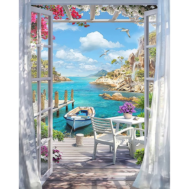 Комплект за Рисуване по Номера, DiamantArt, Лятна Морска Веранда, 40х50 см