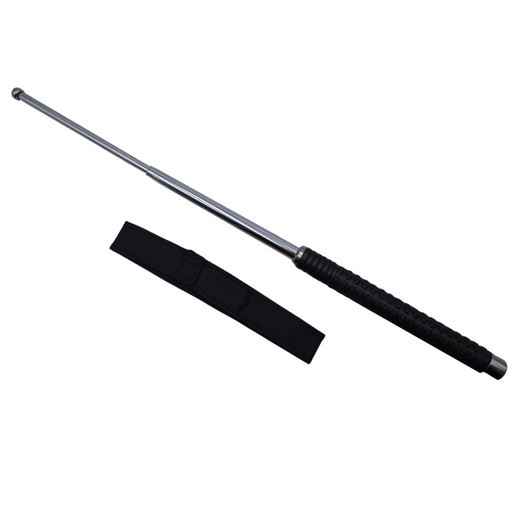 Baston telescopic DEPOX®, Silver Siege, otel inoxidabil, 64 cm, 3 sectiuni, argintiu, husa inclusa