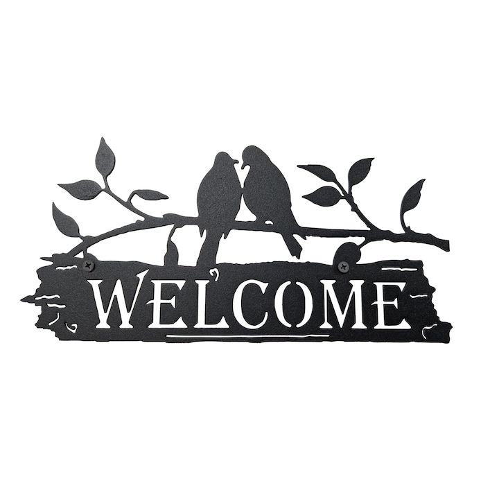 Decoratiune perete, din metal, Welcome pasari, 145 x 300 mm