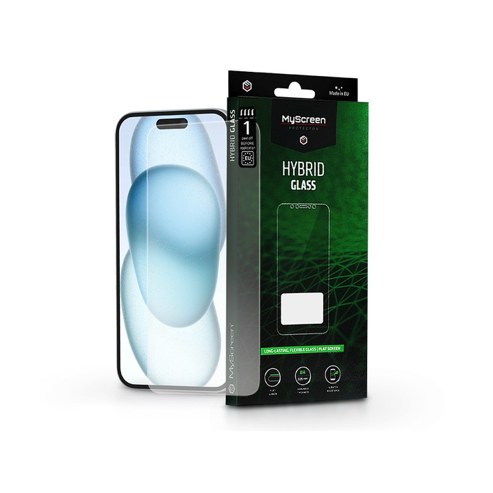 Apple iPhone 15 Plus/15 Pro Max гъвкав стъклен протектор за екран - MyScreen Protector Hybrid Glass Green - прозрачен