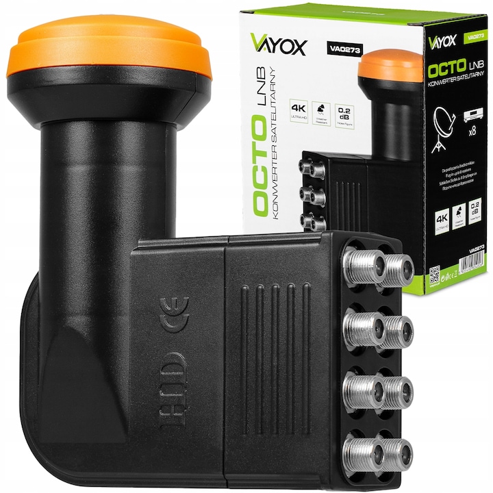 Convertor satelit octo VA0273 Vayox, castig 60dB, High Gain, Portocaliu/Negru