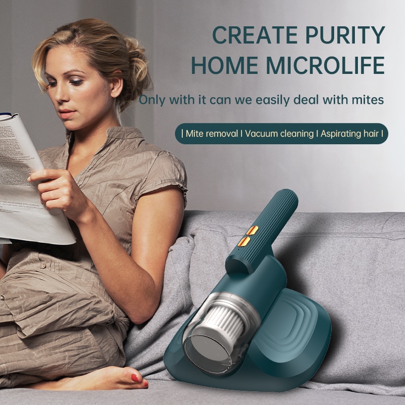 Aspirator portabil chigoods, 10W indepartare acarieni, Lampa UV, 10000Pa filtru HEPA, capacitate cutie de praf 200ml, verde