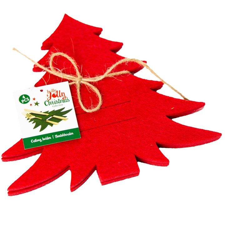 Set 4 Suport Pentru Tacamuri, Forma De Craciun, Rosu