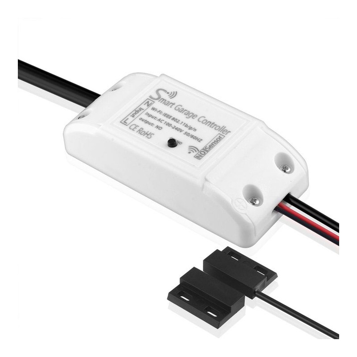 Deschizator inteligent de usa de garaj, comanda vocala/de la distanta, inchidere automata, cu temporizator, se ataseaza la dispozitivul de deschidere a usii de garaj existent, compatibil cu Amazon Alexa, Google Assistant, SmartThingsi
