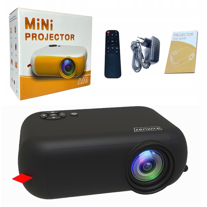 Mini Videoproiector Zenwire A10 pentru telefon mobil FULL HD WiFi LED HDMI 1800lm negru
