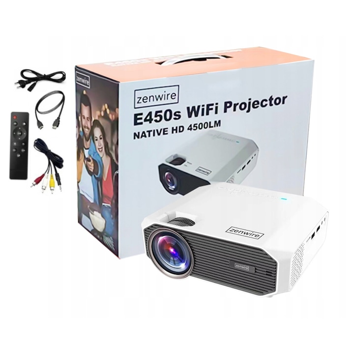 Mini videoproiector Zenwire e450s WiFi portabil Proiector Full HD Bluetooth pentru telefon 4500 lm 1500:1 HDMI USB LED