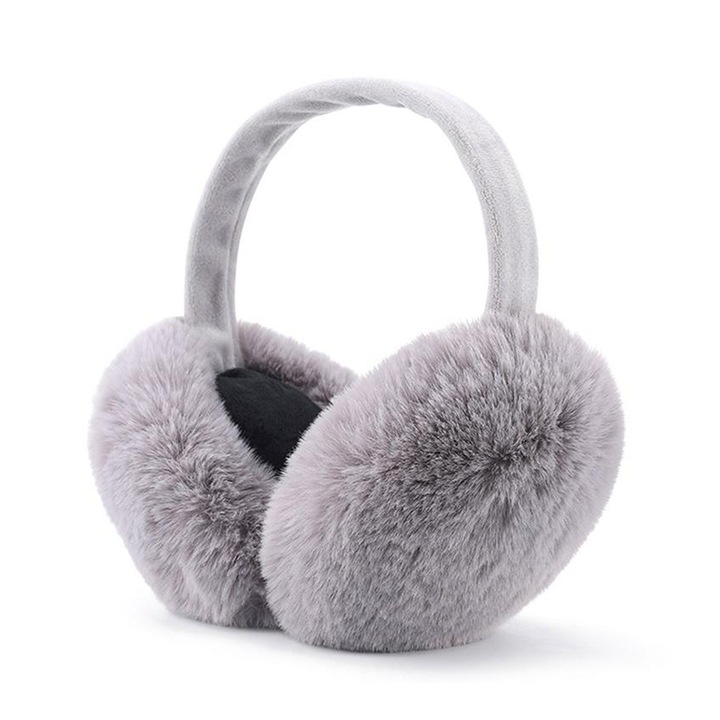 Ушанки, защита от студ, класически модел дамски слушалки, топли и пухкави, сгъваеми, пухкави зимна тема, универсален размер, сиви, EFAYN