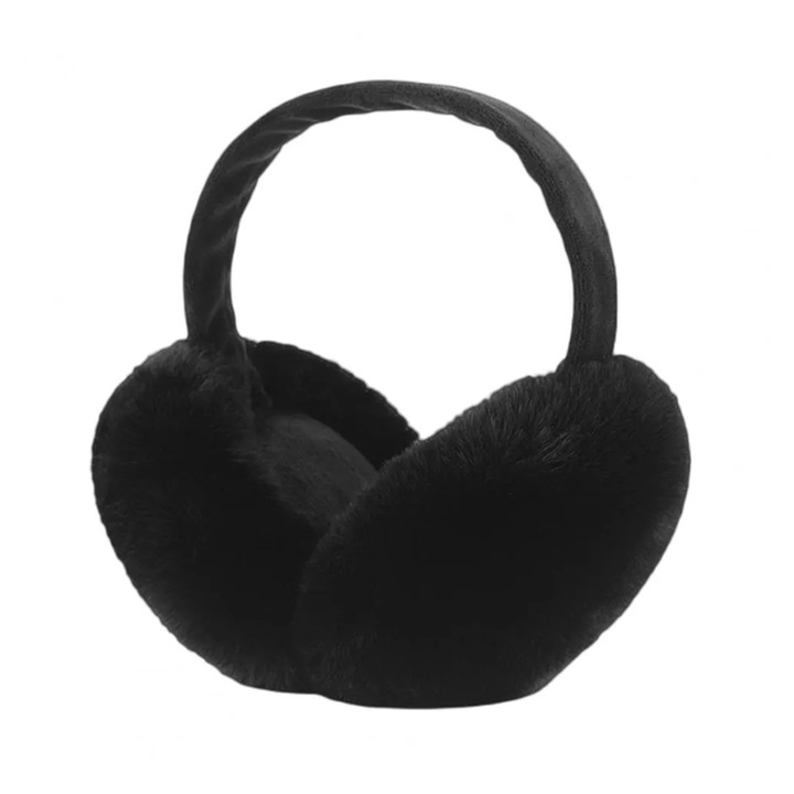 Наушници, защита от студ, класически модел дамски слушалки, топли и пухкави, сгъваеми, пухкави зимна тема, универсален размер, черни, EFAYN