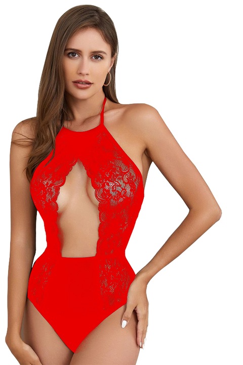 Body sexy cu dantela florala si decupaj in zona sanilor NF-2031rosu 94455, Rosu, One Size