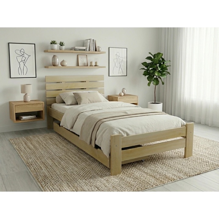 Pat Textilomanie PARIS 80x200 cm, pin, fara saltea, cu lamele curbate