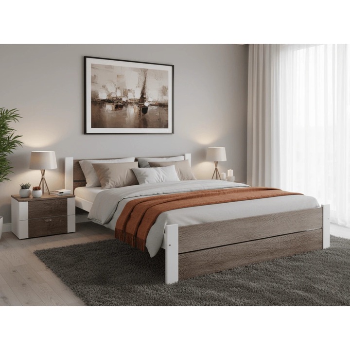 Pat Textilomanie IKAROS DOUBLE 120 x 200 cm, cu saltele Deluxe 10 cm, cu lamele drepte