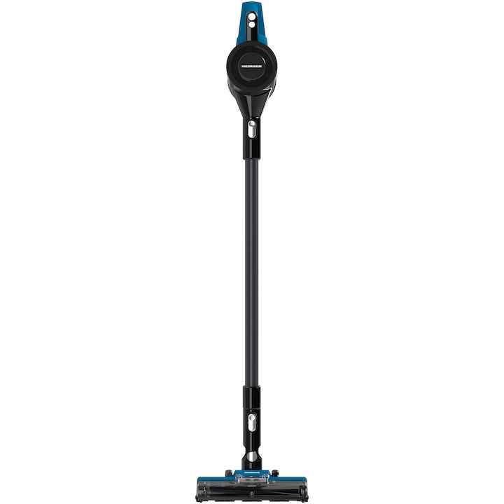 Вертикална прахосмукачка Heinner V-go Max HSVC-MB22.2BL, Циклонна филтрация, Батерия li: 22.2v, Мощност: 300 W и 3 скорости, Мощност на абсорбция: 90 W, Автономност 20 мин., Капацитет 0.7 л, HEPA филтър, Черен/Син