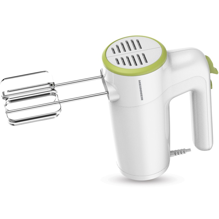 Миксер HEINNER HM-300GR, 300w, 6 скорости+турбо, 2 комплекта аксесоари от неръждаема стомана, Бял/Зелен
