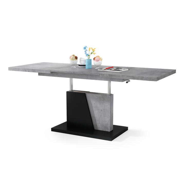 Маса за кафе, Mazzoni, GRAND NOIR, Millennium Concrete/Mat Black, 120 см / 70 см