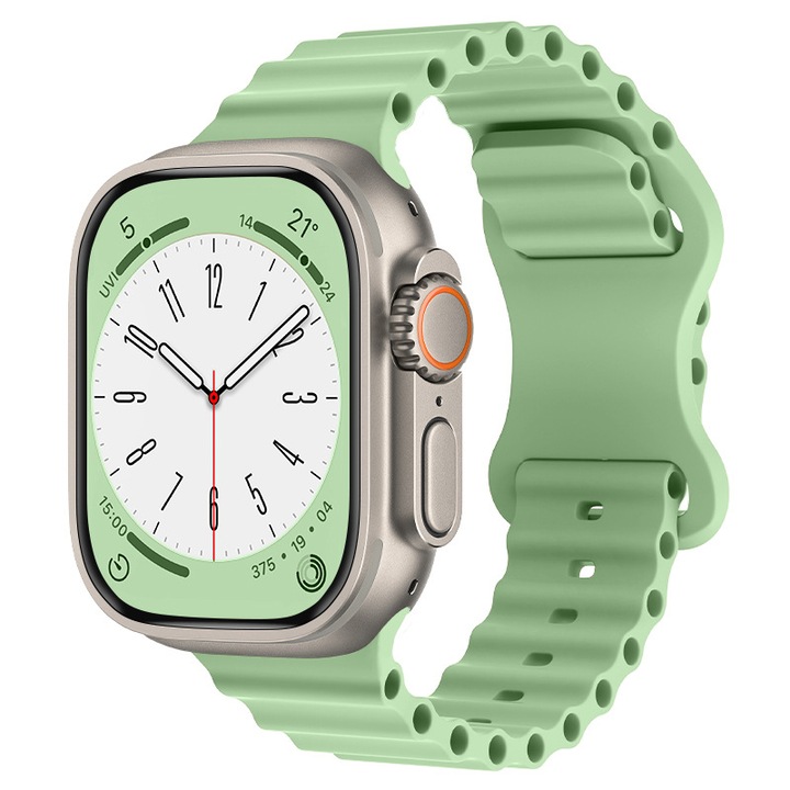 Силиконова каишка LUVLU™, съвместима с Apple Watch Ultra/SE/8/7/6/5/4/3/2/1 - Дисплей 42/44/45/49MM затваряне тип пеперуда, регулируема, удобна и лека, Ocean Band, лека Зелено