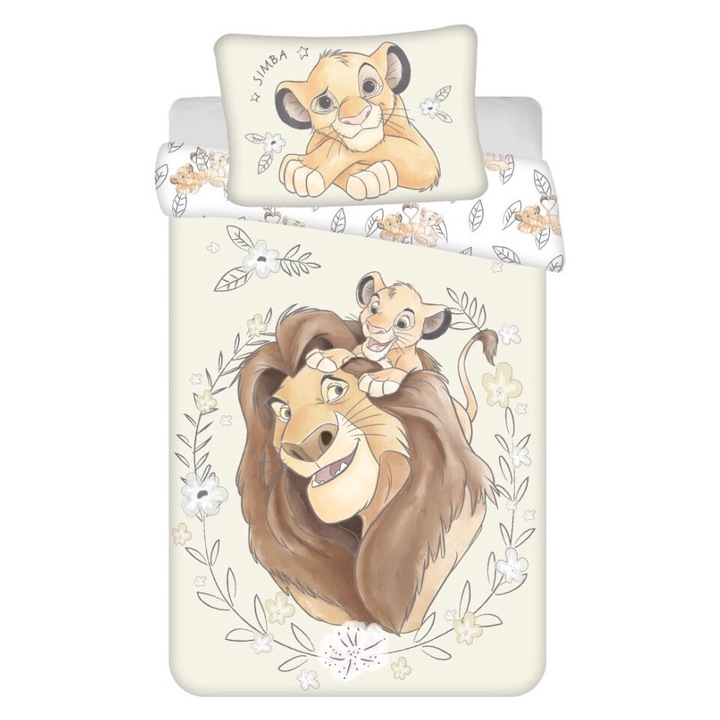 Husa plapuma Disney Regele Leu ovis simba, Jerry Fabrics, Bumbac, 100x135cm/40x60cm, Multicolor