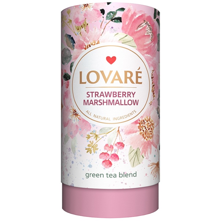 Lovare, Szálas Ízesített Zöld Tea, Strawberry Marshmallow, 80g + 15 teafilter tasak