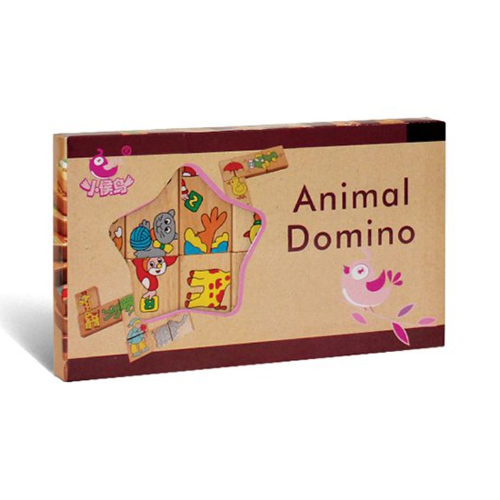 Puzzle domino, Montessori, din lemn, cu Animale, 28 piese, SARALMA®